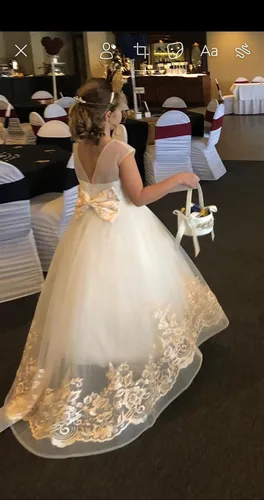 Miniatura 5 de Vestido de fiesta de tul hinchado con cordones para niña de las flores de princesa