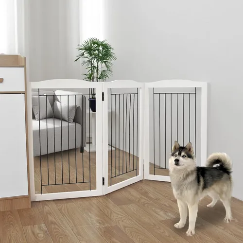 Miniatura 13 de ZJSF Puerta plegable independiente para perros, puerta de madera extra ancha blanca para cachorros, 6 paneles, puertas altas para mascotas