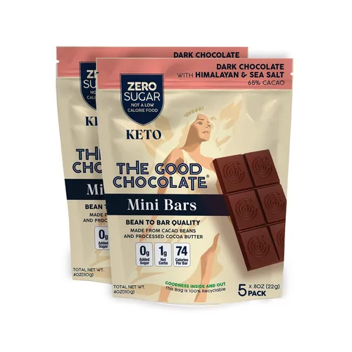 Miniatura 10 de The Good Chocolate - Minibarras de chocolate amargo Keto Signature, cero azúcar, aperitivo bajo en carbohidratos netos, más bajas calorías, caramelo