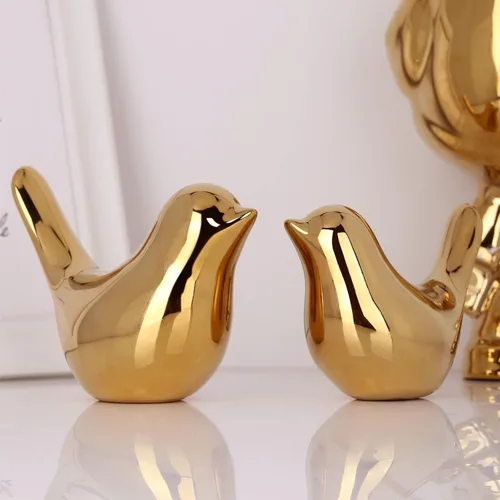 Miniatura 3 de XMGZQ 2 Piezas de Acentos Decorativos Dorados, Estatuas de Animales Pequeños, Decoración Moderna del Hogar, Esculturas de Pájaros, Adornos