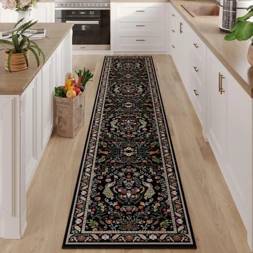 Miniatura 61 de Rugcomf Alfombra de pasillo lavable para cocina 2'6''x8' Alfombra de pasillo para entrada interior floral antideslizante alfombra suave para Azul