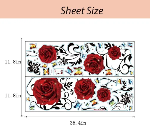 Miniatura 7 de Supzone Calcomanías de pared de rosas rojas, arte mural de vinilo para dormitorio, sala de estar, telón de fondo de sofá y decoración de pared de TV