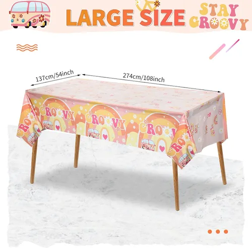 Miniatura 3 de 1 mantel de plástico retro hippie bohemio para decoración de fiesta, margarita arco iris, flor, rectangular, desechable, para niñas, suministros