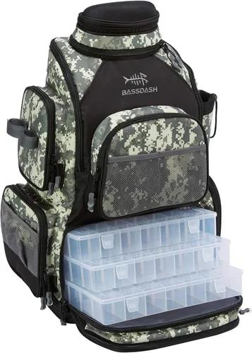 Miniatura 18 de Bassdash - Mochila para artículos de pesca, resistente al agua, táctica, con caja para aparejos suave, soporte para caña de pescar y cubierta