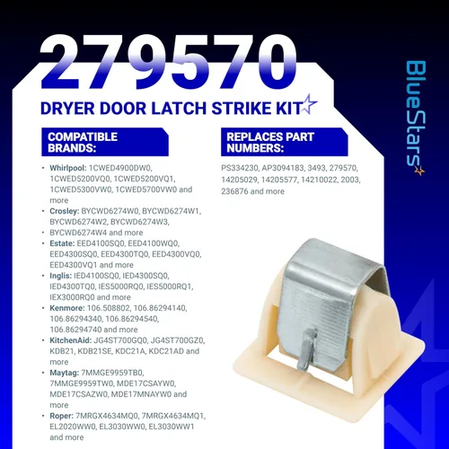 Miniatura 2 de BlueStars 279570 - Kit de cerradura para puerta de secadora PS334230 AP3094183 14205029 236877 420198 423232 EED4300TQ0 LTE5243DQ6 - Paquete