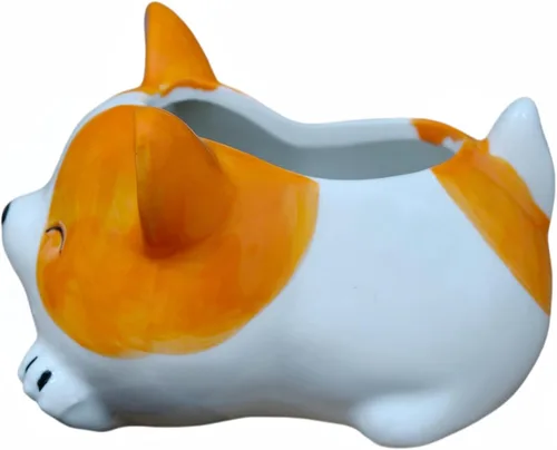 Miniatura 4 de Cuteforyou Macetas para suculentas, bonitas macetas de cerámica con forma de animal, diseño de cactus suculentas, planta no incluida (Corgi)
