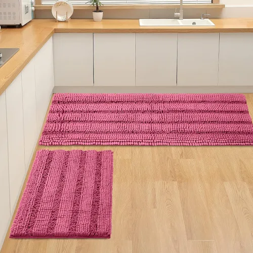 Miniatura 29 de Juego de alfombras de baño antideslizantes gruesas de felpilla lanuda FLOLEOPA, 2 piezas, alfombras de baño de goma termofusible espesada para baño