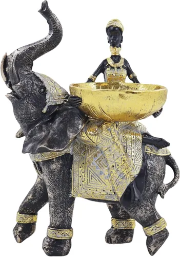 Miniatura 9 de Lescafita Escultura de Elefante Africano Dorado, Exquisita Decoración Animal para el Hogar, con Bandeja de Almacenamiento en la Parte Superior