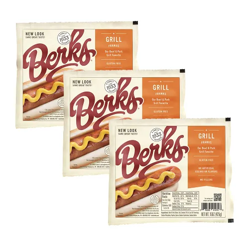 Miniatura 7 de Berks Perros calientes a la parrilla de carne y cerdo, 8 por paquete (paquete de 6), sin gluten