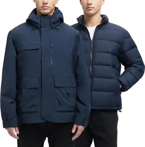 Miniatura 9 de YGREYG Chaquetas de invierno impermeables 3 en 1 para hombre, para esquí, abrigo de lluvia y nieve, con forro acolchado, cortavientos