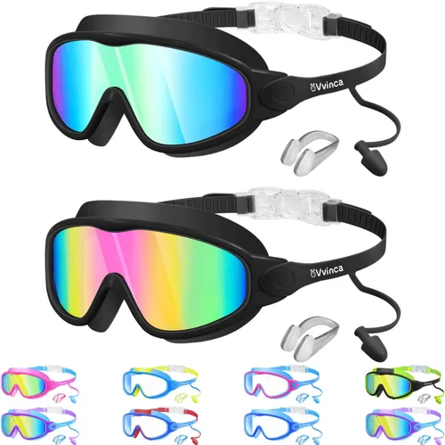 Miniatura 13 de Vvinca Gafas de natación para niños, con tapones para los oídos y clip para la nariz, visión amplia, antivaho y UV, para niños y niñas de 3 a 15 años