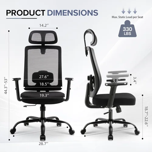 Miniatura 2 de Silla de oficina ergonómica de malla con reposacabezas, cómoda silla de escritorio para sentarse por mucho tiempo, silla de computadora transpirable
