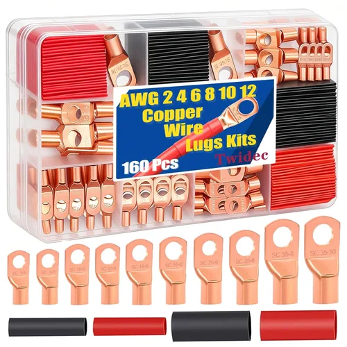Miniatura 10 de Twidec /130 terminales de cable de cobre AWG 2 4 6 8 10 12 14 16 terminales de cable de batería, conectores de terminales de anillo, terminales