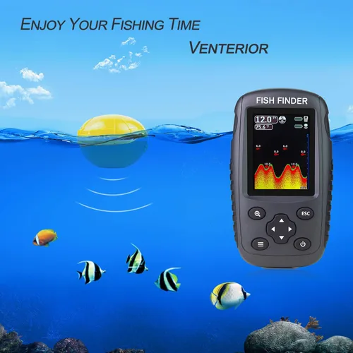 Miniatura 11 de ecosonda portátil recargable, sensor de sonar inalámbrico, localizador de profundidad con tamaño de los peces, contorno del fondo, pantalla LCD a