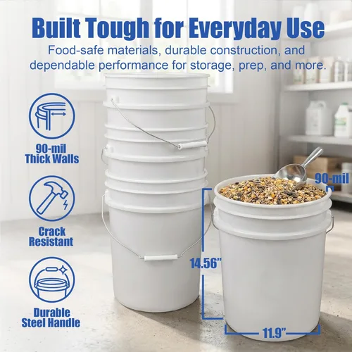 Miniatura 4 de ePackageSupply Balde de 5 galones con tapa hermética Fabricado en EE. UU. Grado alimenticio Plástico premium HDPE resistente Cubo multiuso