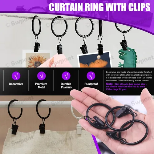 Miniatura 6 de Swpeet Kit de 22 abrazaderas para telón de fondo de fotografía, 10 anillos de cortina con clips, 6 abrazaderas de resorte para telón de fondo y 6
