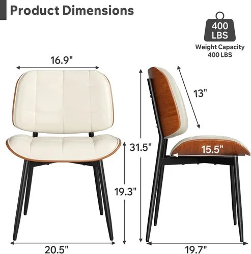 Miniatura 2 de Silla de comedor, moderna de mediados de siglo con cojín grueso, sillas de cocina tapizadas de piel sintética con respaldo de madera curvada de Beige