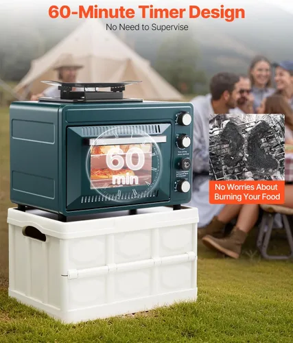 Miniatura 4 de VEVOR Horno de Acampada al Aire Libre, Combo de Estufa de Gas Portátil de 2 en 1, Fuego Ajustable, Temporizador de 60 Minutos, a Prueba de Viento