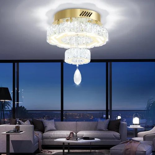 Miniatura 26 de Flashing God Candelabros de cristal modernos de 12 pulgadas, lámpara de techo de montaje empotrado, mini lámpara LED regulable para pasillo, lámpara