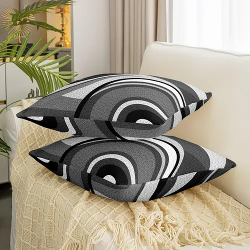 Miniatura 3 de Feelyou Juego de 4 fundas de almohada geométricas reversibles para exteriores de 16 x 16 pulgadas, diseño geométrico de rayas negras y grises, juego