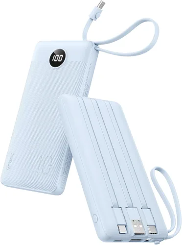 Miniatura 13 de VRURC Cargador portátil, batería de viaje compacta con 4 cables integrados de 10000 mAh, banco de carga USB C con pantalla LED, batería de viaje