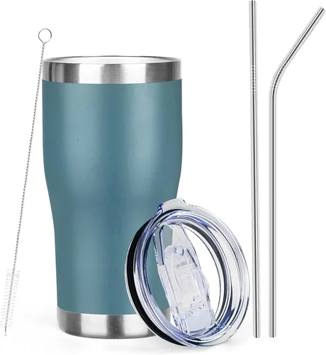 Miniatura 17 de MEZMUT - Paquete de 4 unidades de vaso de café aislado de 20 onzas con tapa y popote, vaso de viaje de acero inoxidable de doble pared