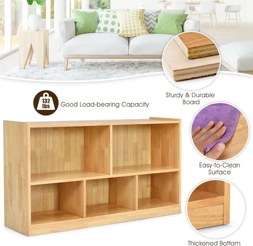 Miniatura 7 de Tangkula Estantería de 5 Cubos, Estante de Almacenamiento Abierto de Madera de 2 Niveles, Gabinete de Almacenamiento y Exhibición Multipropósito