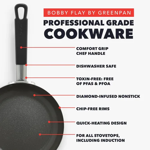 Miniatura 3 de GreenPan x Bobby Flay - Juego de ollas y sartenes antiadherentes de 13 piezas, cerámica de diamante sin PFAS, apto para inducción, fácil de limpiar