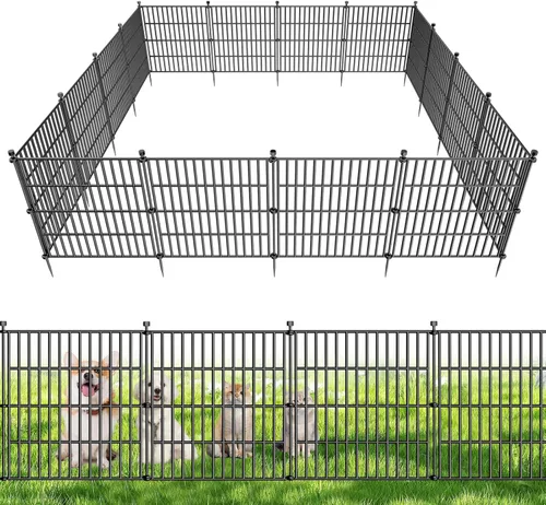 Miniatura 14 de 5 Paneles de Valla Decorativa para Jardín Exterior Sin Excavación para Patio, 40 pulgadas (Alto) X 11.8 pies (Largo) Valla Barrera para Animales