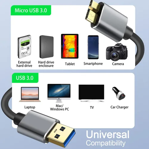 Miniatura 4 de Cable micro B, USB 3.0 A macho a micro USB 3.0 cable de sincronización, cable de datos compatible con Toshiba, Seagate, Samsung, My Passport y más