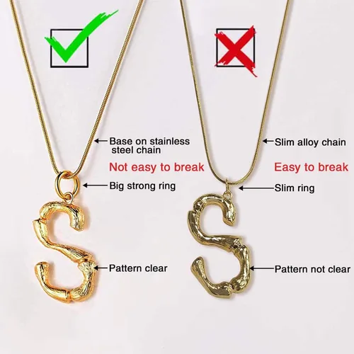 Miniatura 7 de FOCALOOK Collar de bambú chapado en oro de 18 quilates con dije de nombre inicial para mujer, collar grande con dije de letra de bambú