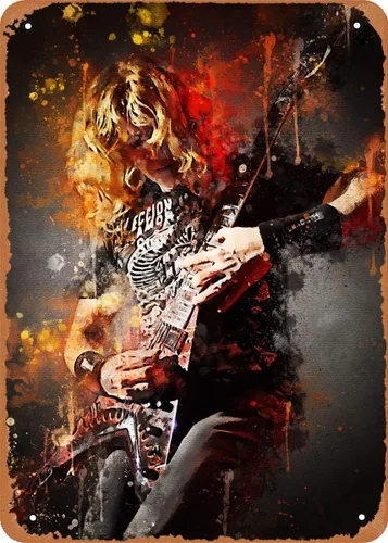 Póster de placa de metal con diseño de guitarrista legendario Dave Mustaine Megadeth, 8 x 12 pulgadas, decoración de pared retro vintage