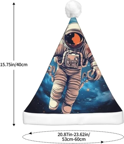 Miniatura 2 de Astronauta Planet Print Christmas Hat With Led Lights Novelty Plush Santa Hat Xmas Holiday Hat For Adults Holiday Party Gifts