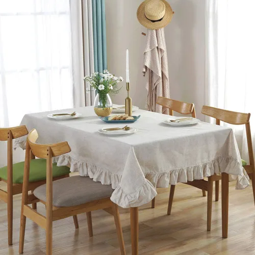 Miniatura 3 de Sandweek Mantel rectangular de lino con borlas, mantel pequeño de tela de algodón pesada, a prueba de polvo, para cocina y comedor