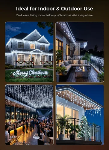 Miniatura 8 de Luces de Navidad de carámbano para exteriores, 40 pies, 432 LED, impermeables, para exteriores, 8 modos de iluminación, con control remoto