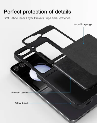 Miniatura 4 de Foluu para Samsung Galaxy Z Flip 5 5G Funda, Funda de Cuero, Cuero PU + Carcasa Rígida de PC Ultra Delgada Slim Duradera Funda Protectora