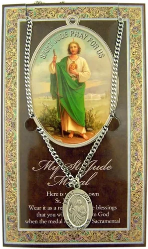 Miniatura 2 de WJH Medalla de San Judas patrón de peltre con tarjeta sagrada en relieve, 1 pulgada, Peltre