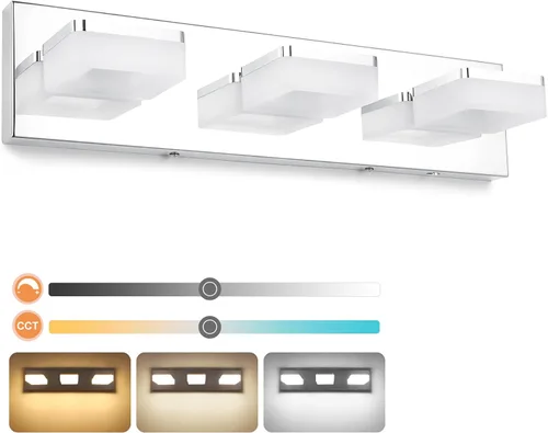 Miniatura 11 de GOODATE Lámparas de baño regulables de 3 colores sobre el espejo, luces LED cromadas, de acero inoxidable acrílico, 6 luces de tocador de baño