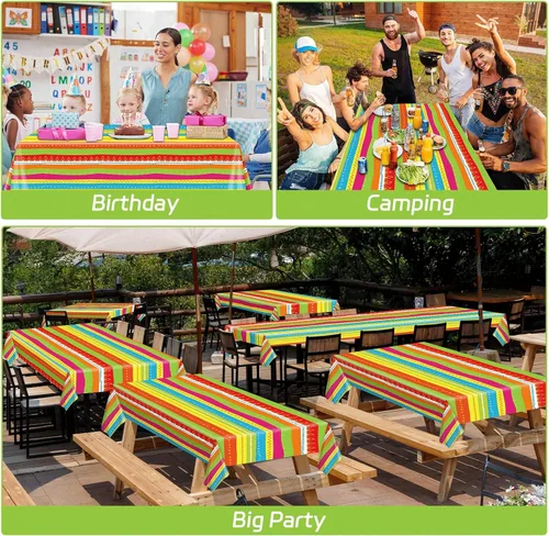 Miniatura 6 de party greeting Decoración de fiesta mexicana de 1181 x 54 pulgadas, mantel de plástico a rayas mexicanas para fiesta mexicana, suministros de fiesta