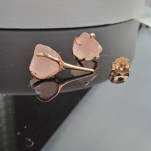 Miniatura 30 de Aretes de piedra preciosa natural en bruto con oro rosa sobre plata de ley 925, 6 a 0.276 in, regalo de piedra de nacimiento de calidad genuina