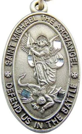 Miniatura 3 de Medalla de peltre de San Miguel colgante ovalado de 1 pulgada en cadena de acero inoxidable de 24 pulgadas, regalo, Peltre Acero inoxidable