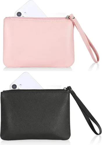 Miniatura 27 de Paquete de 2 pequeñas bolsas de maquillaje con cremallera para bolso, lápiz labial, organizador de maquillaje de viaje para mujeres, productos Negro