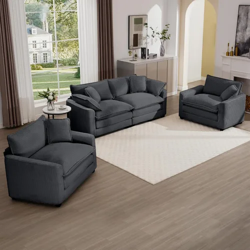 Miniatura 15 de Juego de sofá de 2 piezas de gran tamaño para sala de estar, sofá biplaza y sofá individual, asiento modular modular profundo de pana cómodos sofás