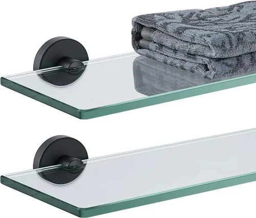 Miniatura 16 de JQK Estantería de baño de vidrio bronce, estante con toallero de 15 pulgadas de vidrio templado, almacenamiento para ducha de 16 por 5 pulgadas