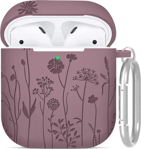 Funda protectora de silicona suave compatible con Apple AirPods de 2ª y 1ª generación con llavero (violeta ahumado)