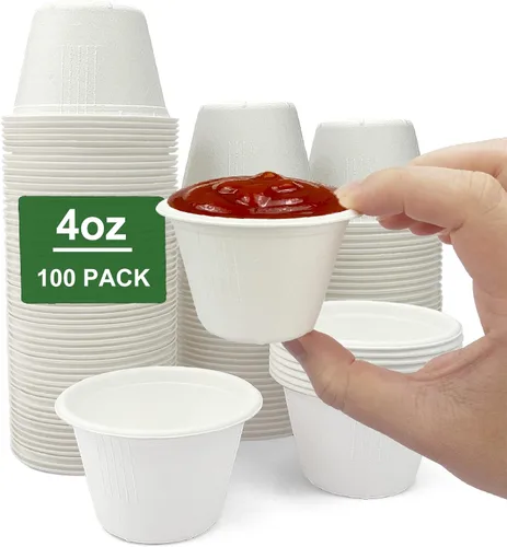 Miniatura 12 de CAMKYDE Vasos de Soufflé Desechables de Fibra de Bagazo de 2 oz, Paquete de 100, Vasos para Condimentos 100% Naturales Biodegradables Compostables