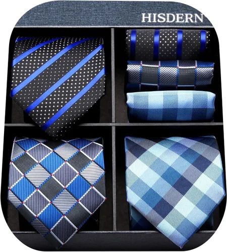 Miniatura 54 de HISDERN Juego de corbatas extralargas para hombre y pañuelo de bolsillo de 63 pulgadas, colección XL, caja de regalo, corbata, lote de 3