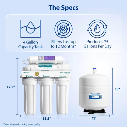 Miniatura 7 de APEC Water Systems ESSENCE ROES-PH75 sistema de filtro de agua potable, mineral PH + 75 GPD, 6 etapas súper seguras de ósmosis inversa