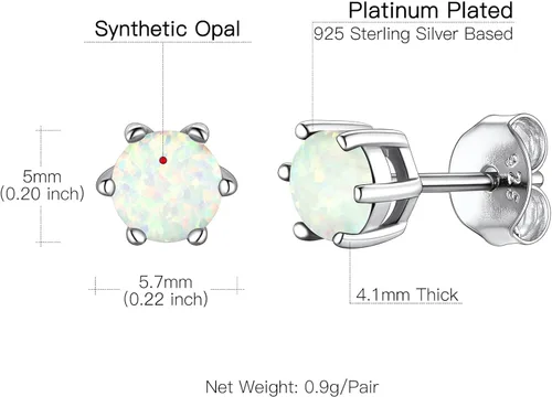 Miniatura 7 de Suplight 925 Sterling Silver 6 Prong Birthstone NecklaceStud Earrings, Dainty Small Crystal Jewelry for Women Girls (with Gift Box)