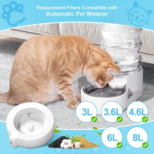 Miniatura 2 de Paquete de 4 filtros de repuesto para dispensador de agua de mascotas por gravedad de 3.6L/4.6L/6L/8L, repuesto de filtro de agua para perros